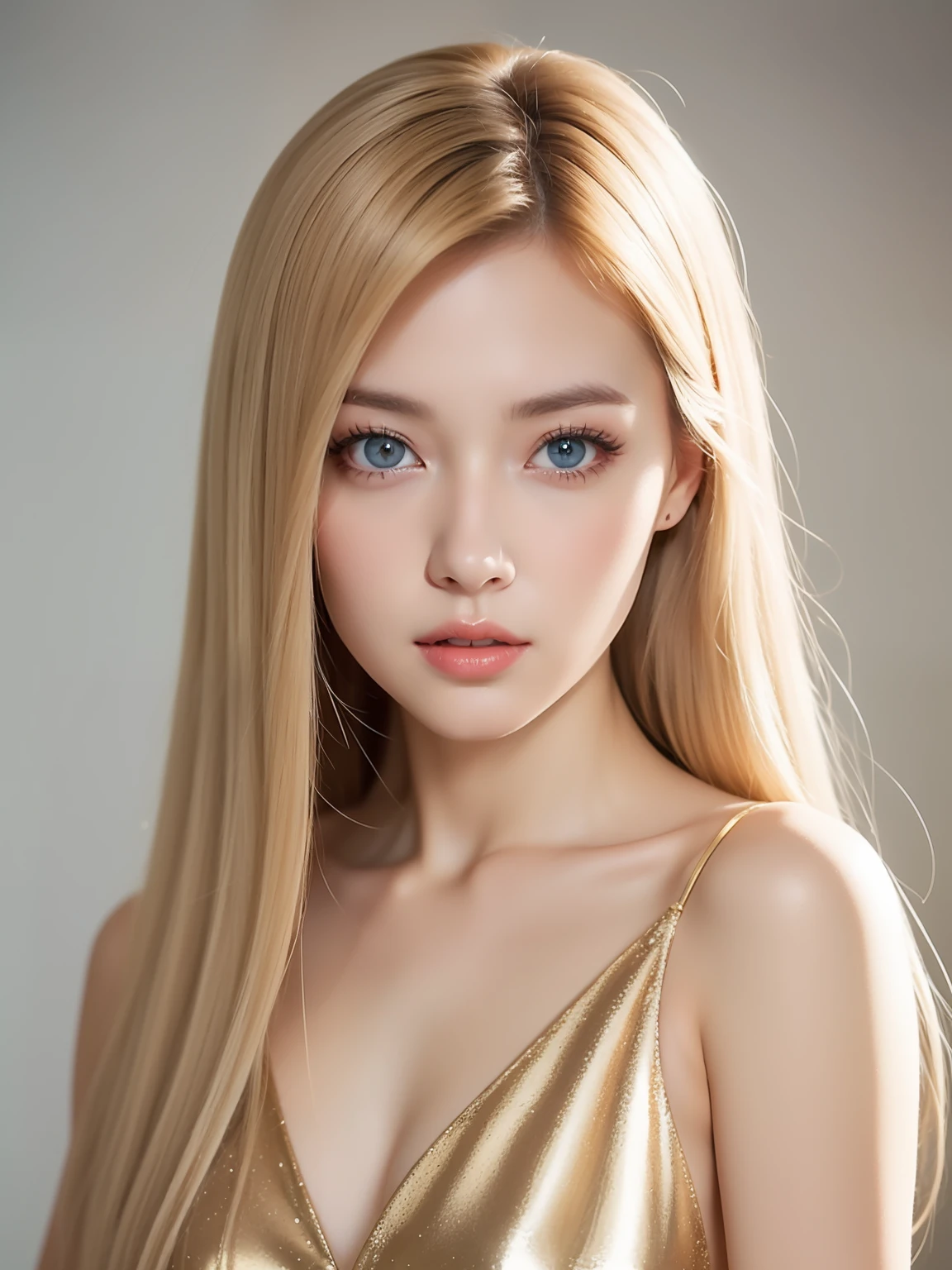 A woman of beauty in a fantastic space, Tight micro dress white and gold color, 98k, {{Masterpiece}}, Best quality, High quality:1.4), {{[[front look}}, eye_contact,Multiple photo poses)]], very pretty look face, and very pretty eyes, cute images, cute images, {{A half body}}, {{{{{{{{Long legs}}}}}}}}, {{{{slim sexy body}}}}, {{{{{{Tall woman}}}}}}, {{177 cm tall}}, Solo, Beautiful, Lovely, Adorable, Pale skin, {{18to 22 years old German girl}}, look beautiful German girl and blue eyes or green eyes with platinum blonde hair color), Nordic German young girl, {{{{{{{{{{half girl}}}}}}}}}}, {{{{{{{{{{High_Heels}}}}}}}}}},