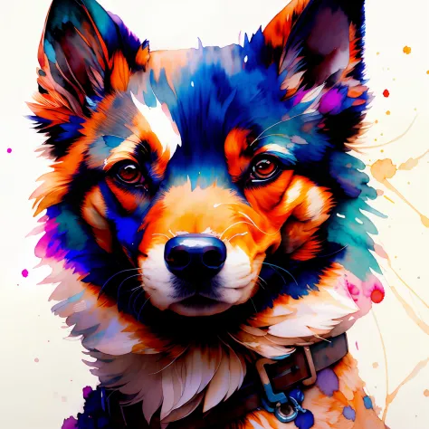 wtrcolor style, Digital art of (dog character), official art, frontal, smiling, masterpiece, Beautiful, ((watercolor)), face pai...