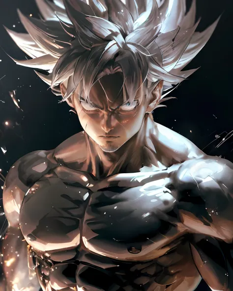 a close up of a man with a fist in his hand, ultra instinct, 4 k manga wallpaper, highly detailed portrait of goku, photorealist...