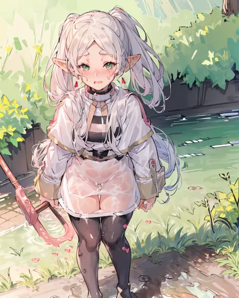 ((((nsfw,blush,peeing,Thigh,wet,black tights,))puddle, panty,(((1 girl,))),excited,White tight dress,))(((masterpiece,8K,production art,)))Yumekawa ,Official art