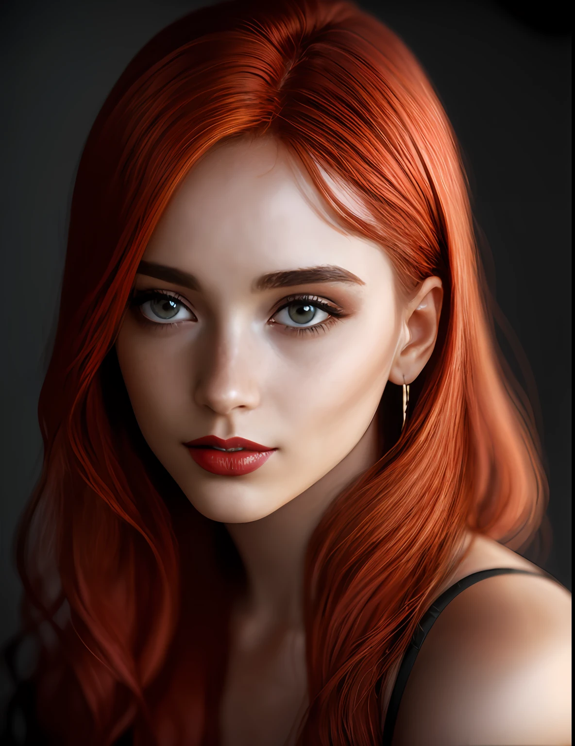 Masterpiece, absurdres,award winning photo, extremely detailed, amazing, fine detail, extremely detailed eyes and face, by lee jeffries nikon d850 film stock photograph 4 kodak portra 400 camera f1.6 lens rich colors hyper realistic lifelike texture dramatic lighting unrealengine trending on artstation cinestill 800 tungsten,  beautiful hld_woman, a woman with long red hair and a bright lipstick, freckles , perfect hld_face, perfect hld_body