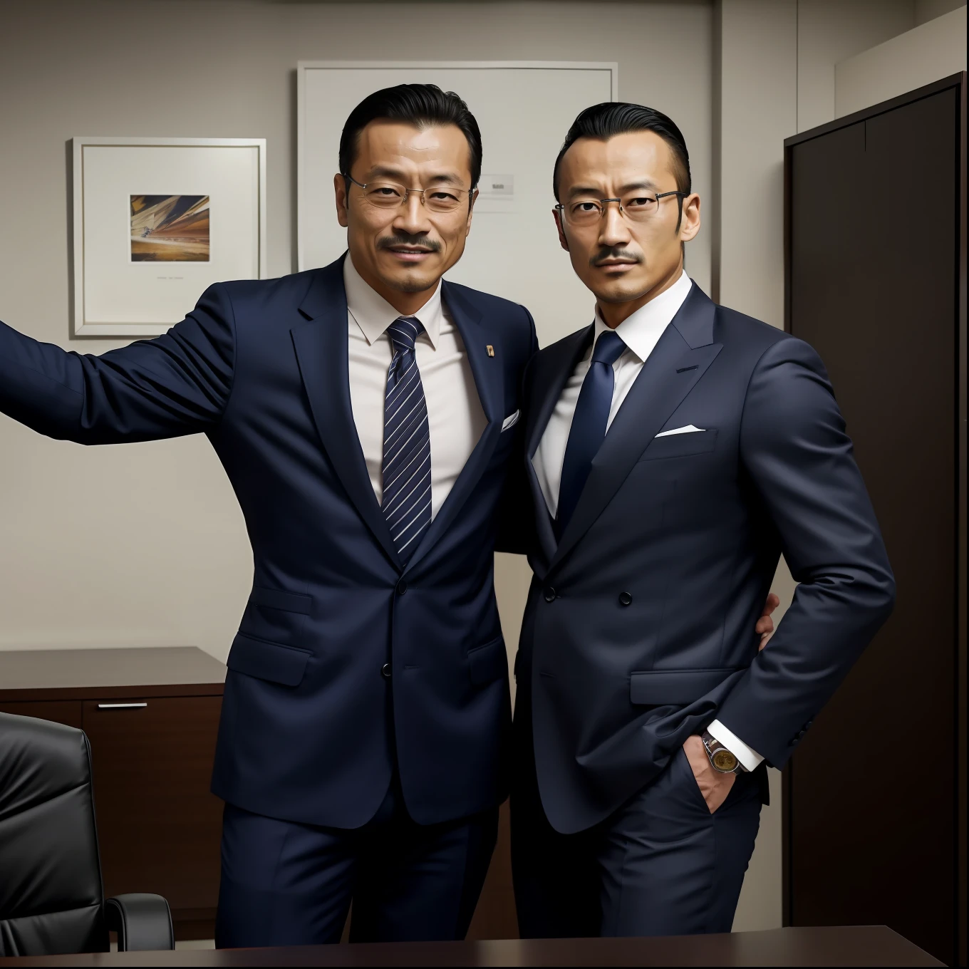 Two men in suits posing for a picture in an office - SeaArt AI