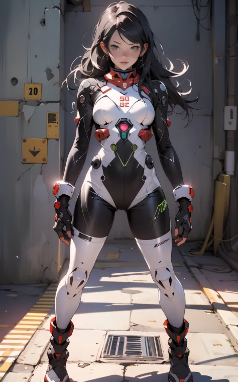 (((Adult Woman))), ((Best Quality)), ((masutepiece)), (Detailed: 1.4), (Absurd), 35-year-old adult woman with Simon Bisley-style micro thong, Genesis evangelion neon style clothing, 2-piece clothing, Long Black Hair, arm tatoo, cybernetic hands, pastel, Ce...