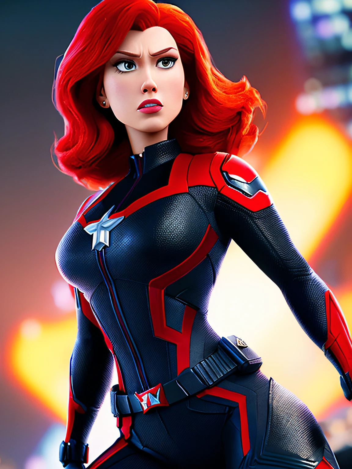 black widow from marvel, (pixar style) (masterpiece: 1.2) (bokeh) (The best quality) (Detailed leather) (detailed texture) (8k) (claymation) (cinematography lighting) (sharp focus)