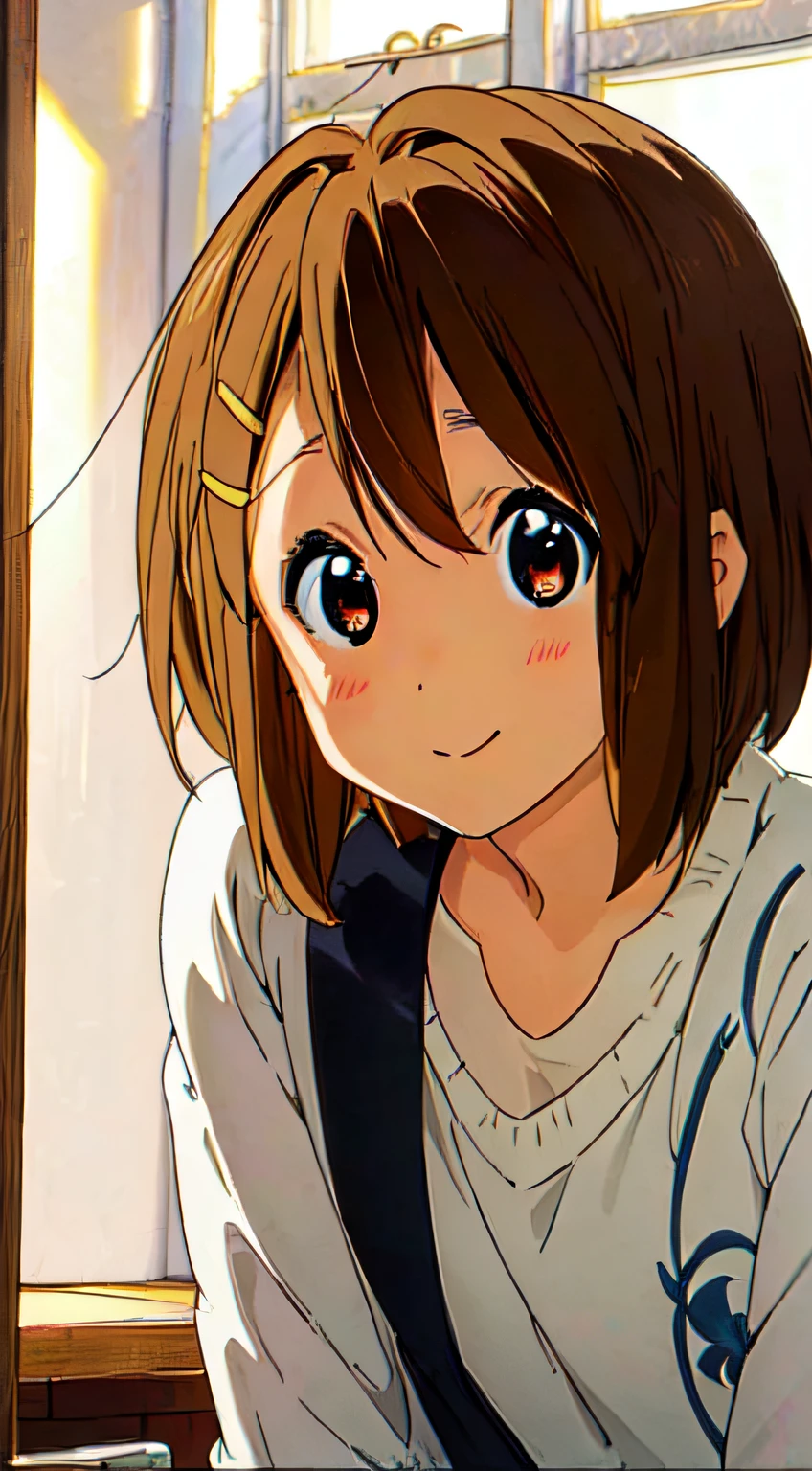 ((masterpiece)),(best quality,top quality,8k),waterpaint,illustration,paint,majestic,1girl,cute japanese girl wearing japanese school uniform,short hair,brown hair,shy face,smile,high sharpness,high res