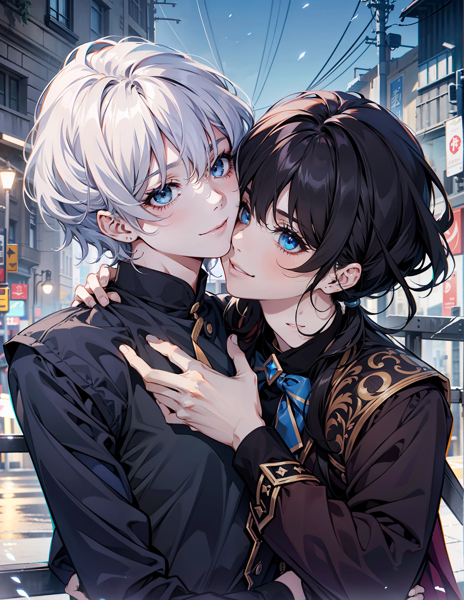 Anime couple kissing in the rain in the city - SeaArt AI