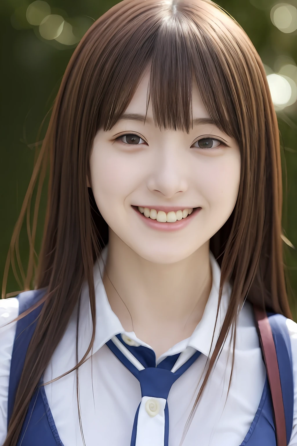 A Close Up Of A Young Woman Wearing A Blue And White Uniform Seaart Ai