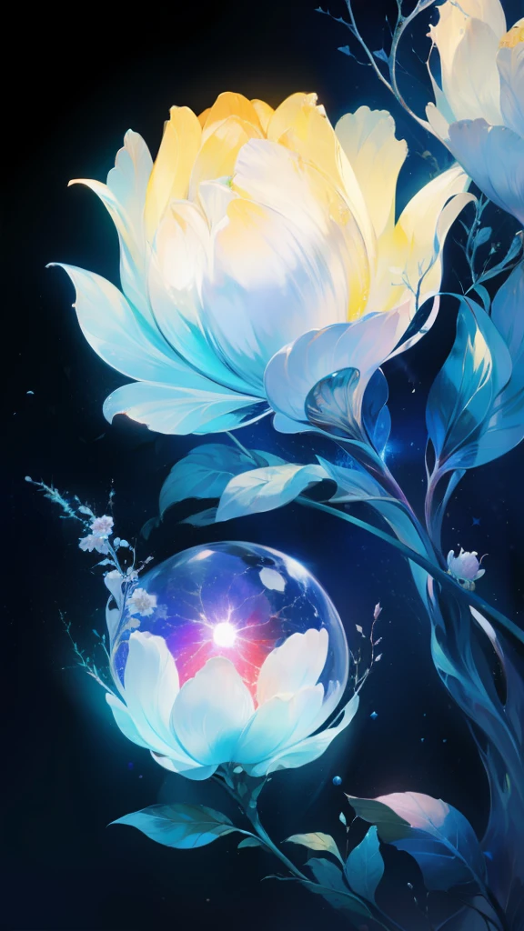 星のある宇宙，星のビッグバン，エネルギー球，ガラスの花，中国のドラゴン，ムーン