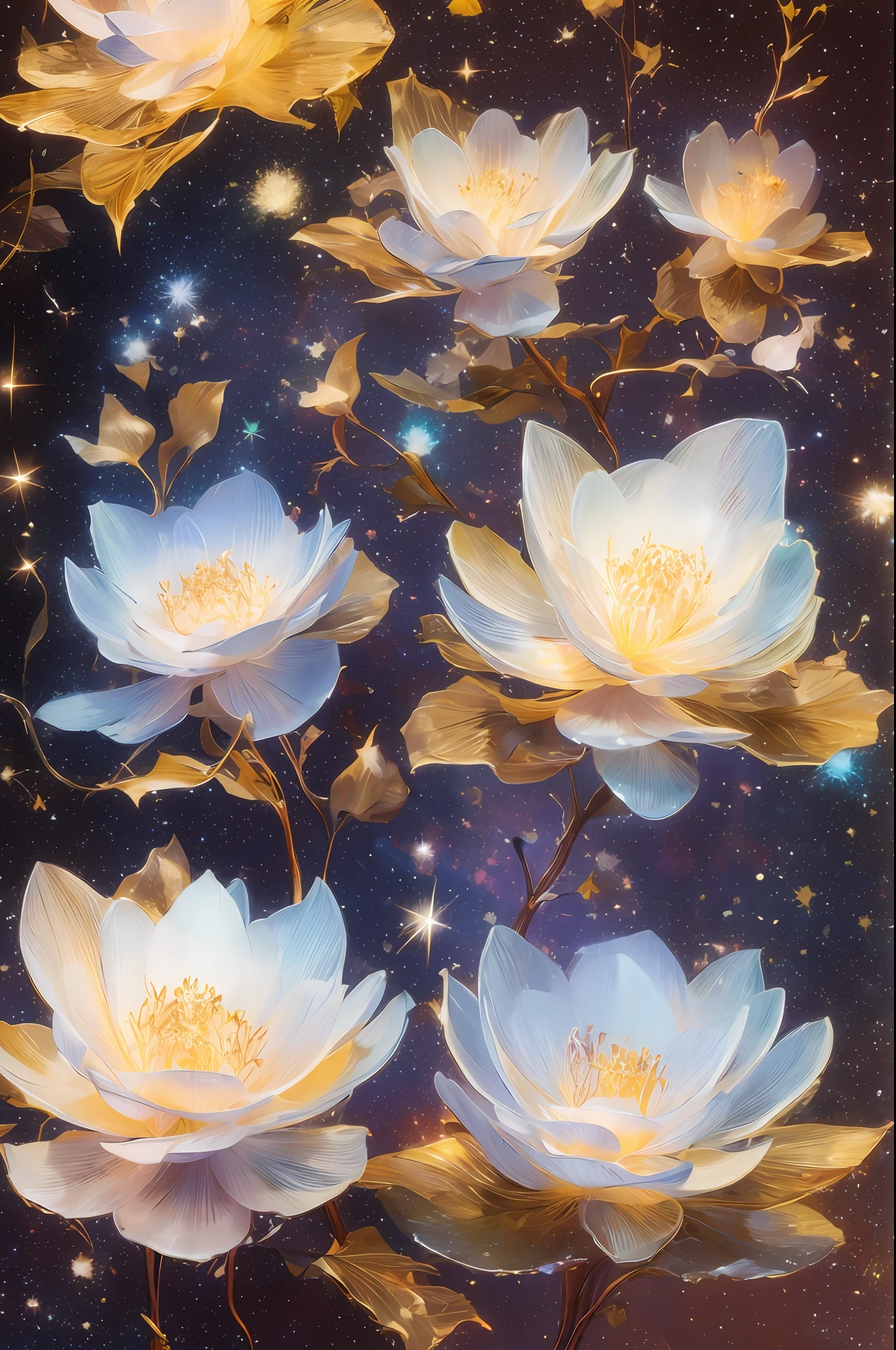 星のある宇宙，星のビッグバン，エネルギー球，ガラスの花，中国のドラゴン，ムーン