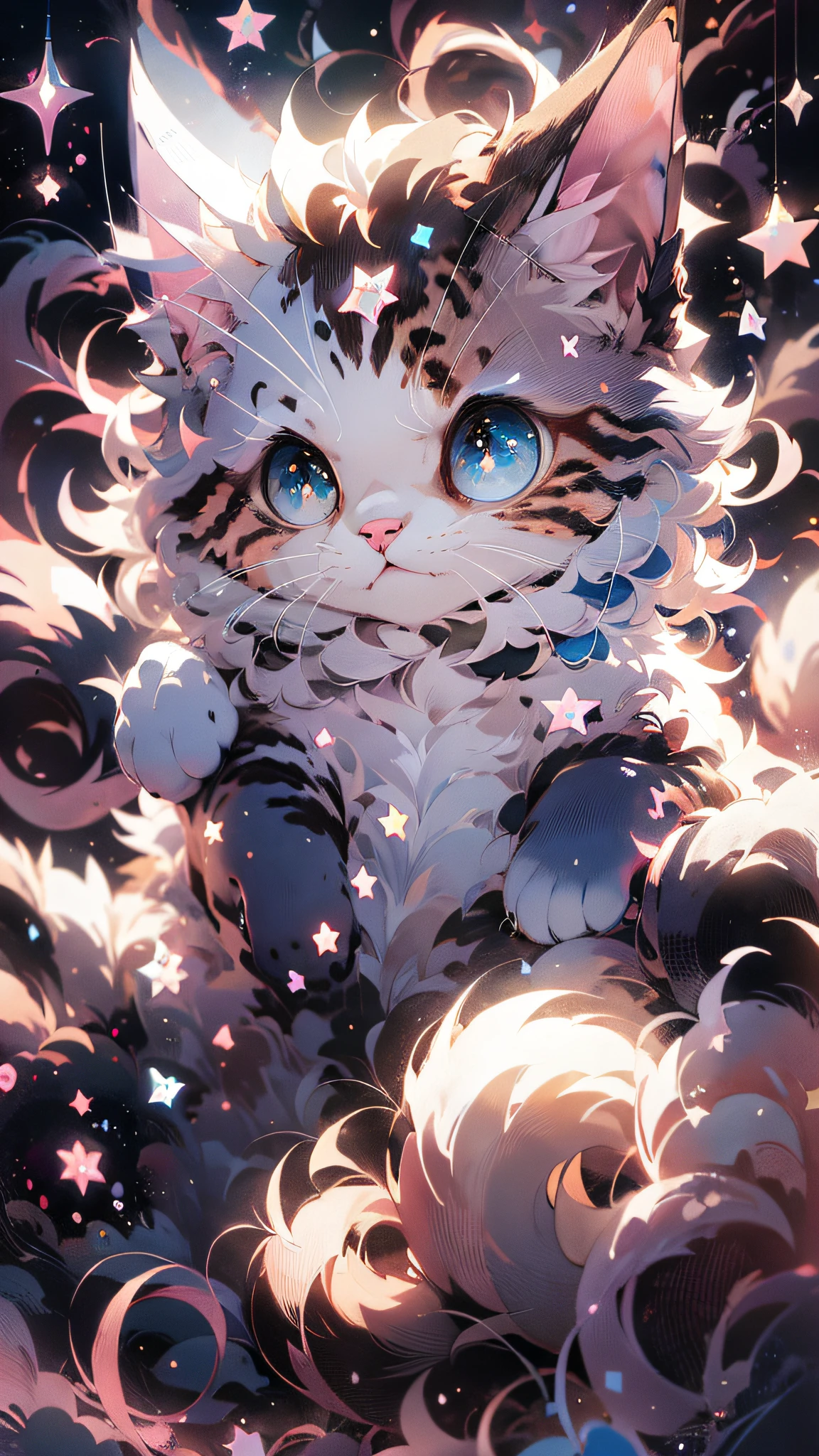 gato anime com olhos azuis e estrelas no fundo, anime cat, visual de anime de um gato fofo, gato de anime realista, Arte digital detalhada e fofa, papel de parede de arte de anime 4k, Papel de parede de arte anime 4k, arte peluda muito linda, linda garota-gato de anime, menina gato anime muito linda, Papel de parede de mangá 4k, cute anime catgirl, papel de parede de arte de anime 8k