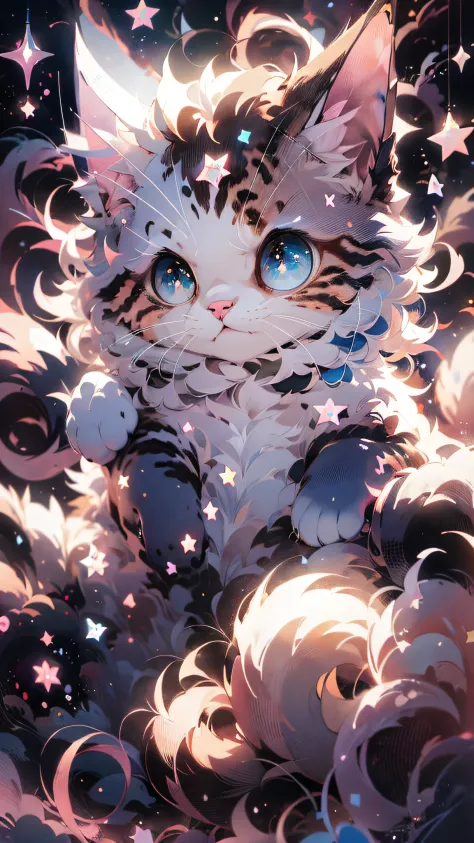 anime cat with blue eyes and stars in the background, anime cat, anime visual of a cute cat, realistic anime cat, cute detailed ...