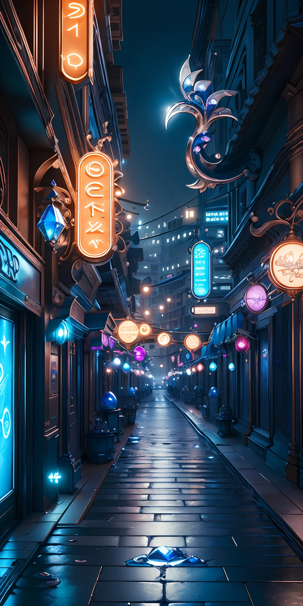 SilverSapphireAI
street, ultra detailed, intricate, masterpiece, best quality, neon light, sapphire