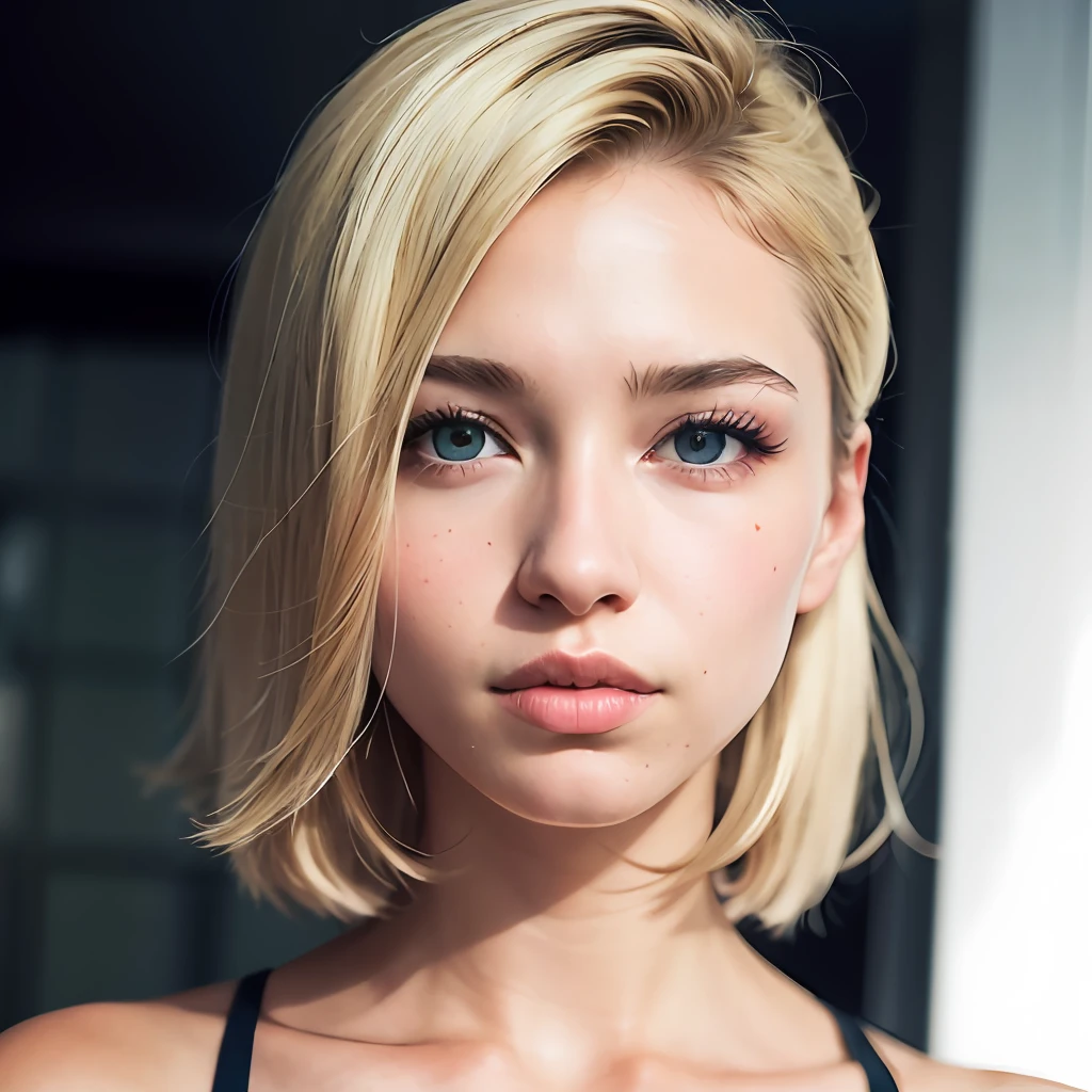 A close up of a woman with a very short blond hair - SeaArt AI