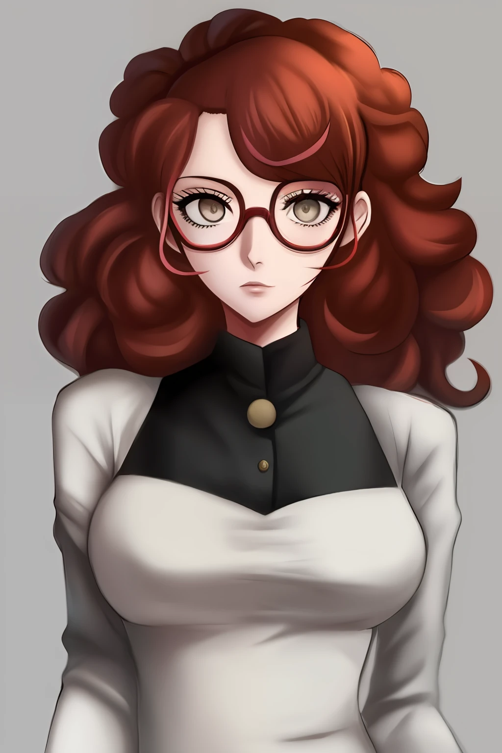 A closeup of a woman with glasses and a white top, Arte digital de Danganronpa, Junko Enoshima, Danganronpa, retrato de alta qualidade, Persona 5 Estilo Arte wlop, Directed by: Kamisaka Sekka, Akane Owari Danganronpa, arte detalhada do personagem de anime, nerdy appearance, realista, blusa verde com estampa de abacate, mulher levemente virada de lado