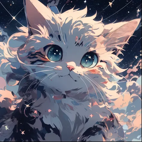 anime art wallpaper, background starry sky, sponge car head appearance, 4k clarity. draw realistic and cute anime cats in detail...