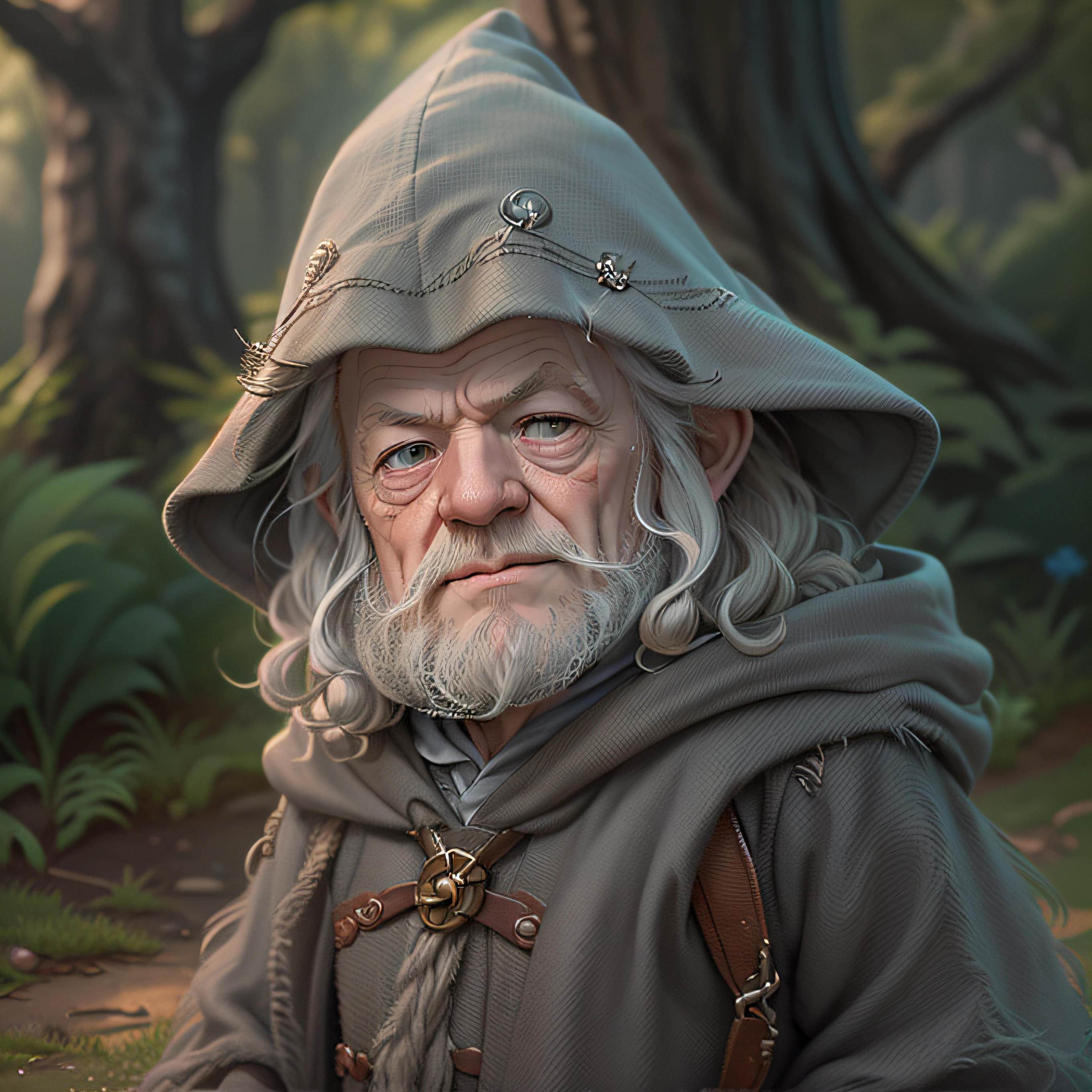 (cbzbb:1.25), portrait of (((cutest Baby Ian McKellen's Toddler Gandolf the gray wizard))), (((Gray hair))) (((Gray beard))) (((hood up))) (((cute baby illustration))), (((in the Shire))), artstation, CGI_Animation,