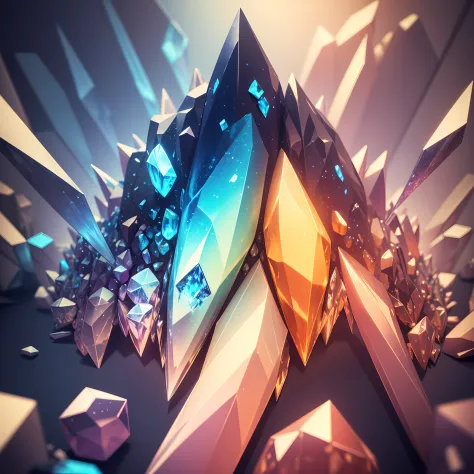 There are many crystal shards on the table， artgem and beeple masterpiece, crystals enlight the scene, full of glass. CGSesociety, 3 d ray traced crystals and gems, on a throne of crystals, Colorful 3D crystals, colourful 3 d crystals and gems, colourful 3...