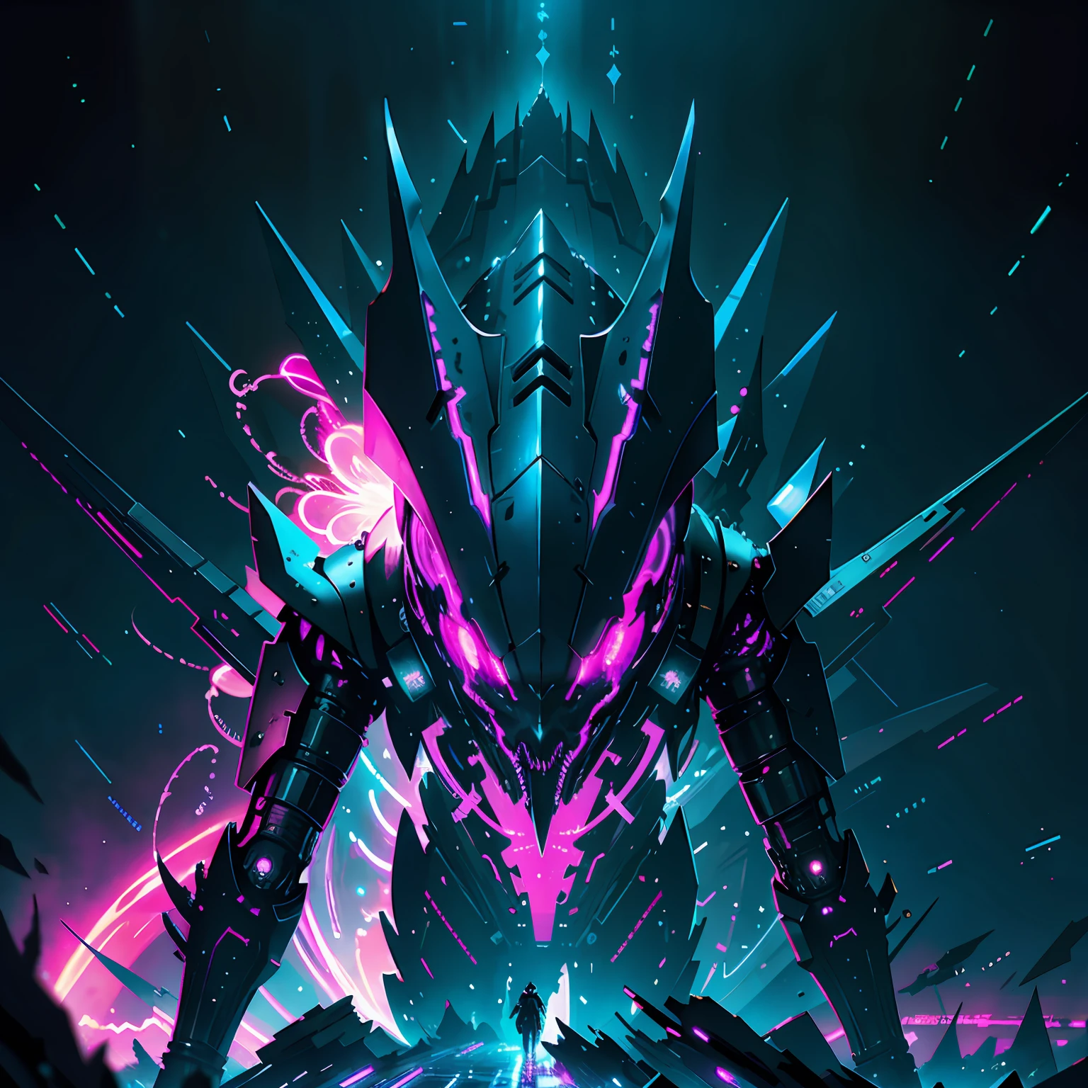 Стиль Ghost Blade, The Most Amazing Creature of the Night, glowing lights, the stars, dark purple background, 8 k, Photorealistic, hyper-detailing, Ultra Detailed, 4 thousand., Ultra Detailed, Pink Contrasting Lines, glow, cinematiclight, Concept art, HDR, Smooth, sharp-focus, Cinematic lighting, hiquality, cgsociety