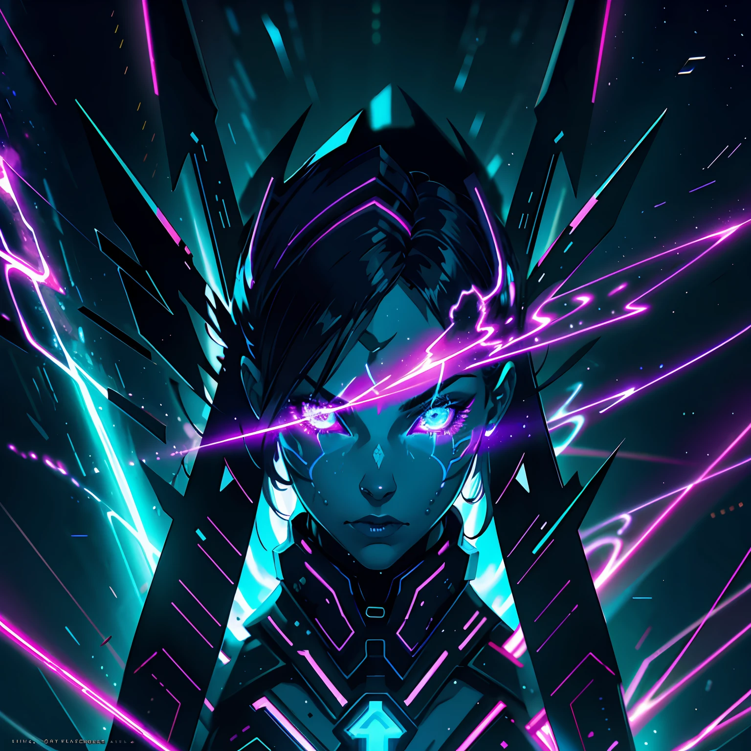 Стиль Ghost Blade, Hero of the Night, glowing lights, the stars, dark purple background, 8 k, Photorealistic, hyper-detailing, Ultra Detailed, 4 thousand., Ultra Detailed, Pink contrasting lines, Green flashes, Glow, cinematiclight, Concept art, HDR, Smooth, sharp-focus, Cinematic lighting, hiquality, cgsociety