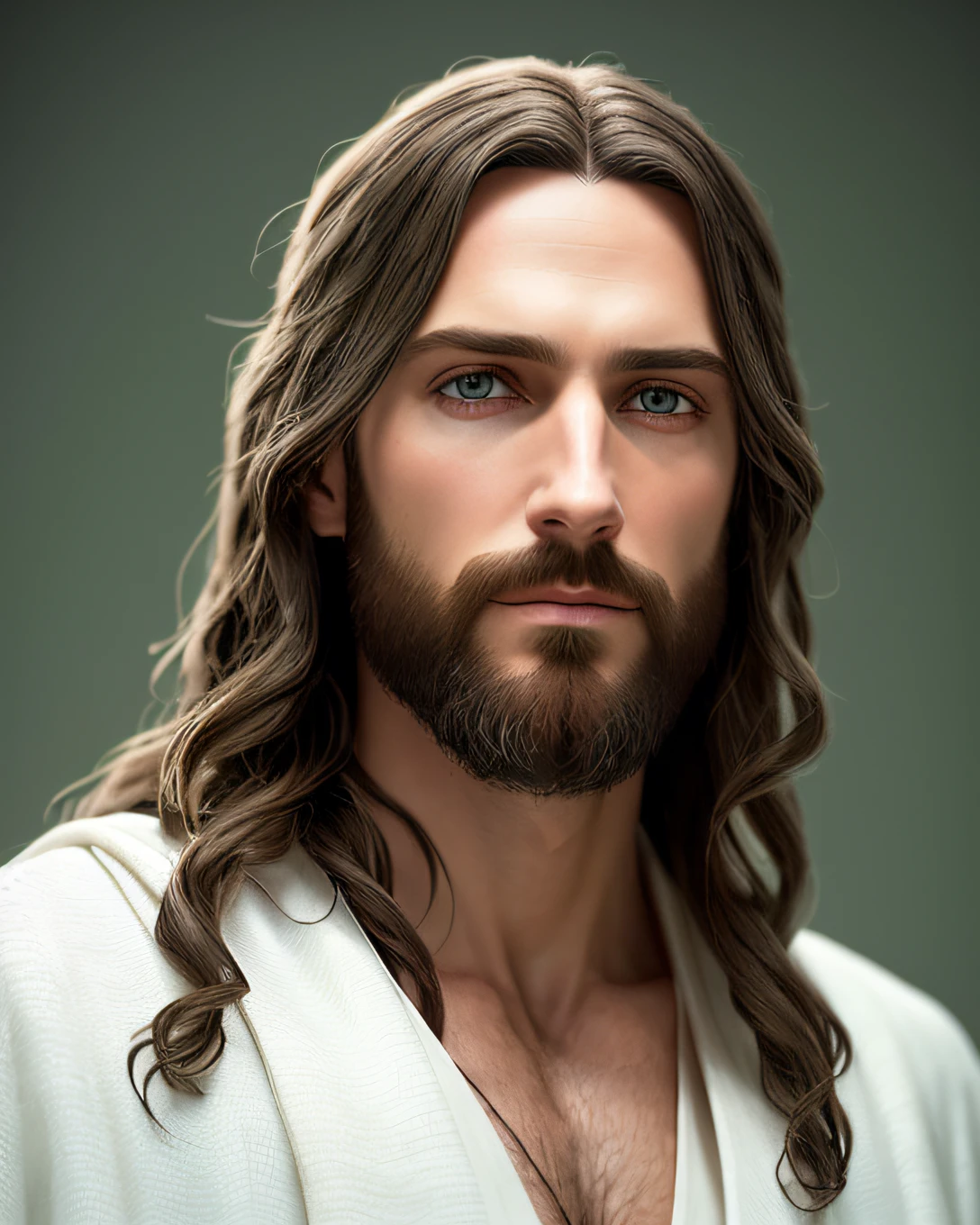 (symmetry),centered,a ((close)) up portrait,(Jesus),a very thin white man with long hair and a beard,wearing a long white robe,35mm,natural skin,clothes  detail, 8k texture, 8k, insane details, intricate details, hyperdetailedhighly detailed,realistic,soft cinematic light,HDR,sharp focus, ((((cinematic look)))),intricate, elegant, highly detailed