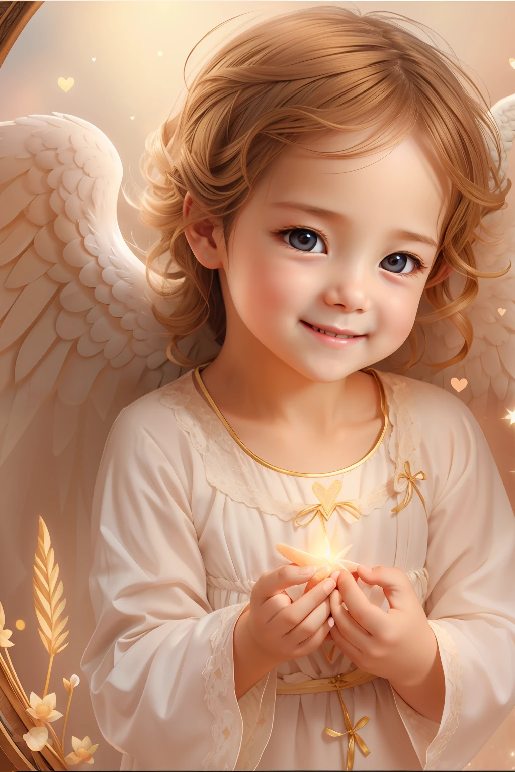 천사의 축복､밝은 배경、하트마크、유연함､미소、온화한､아기 천사