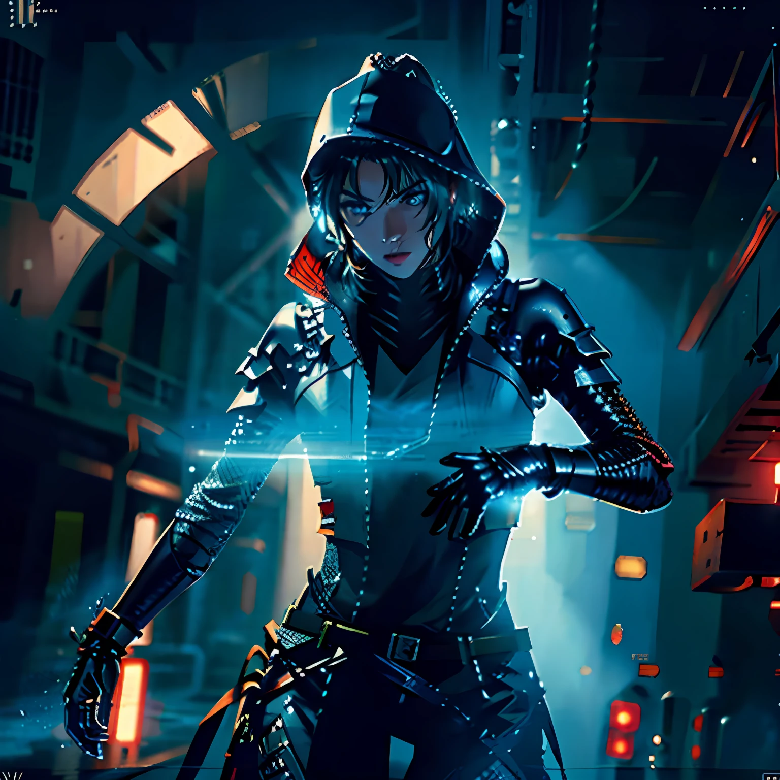 Style de lame fantôme, ninja, Cyberpunk, Réaliste, hyper détaillé, complexe, éclairage dynamique, éclairage volumineux, Éclairage cinématographique, tendance sur artstation, Éclairage cinématographique, très haute résolution, rendu d&#39;octane, Cinéma 4K, Éclairage cinématographique, ultra détaillé, 8k, Beau