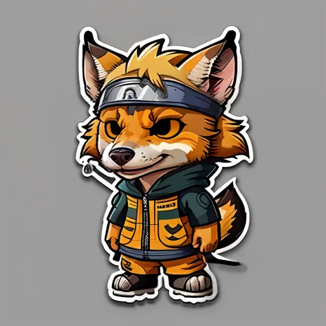 cute cartoon sticker of a maned wolf cosplay as naruto, arte 2d