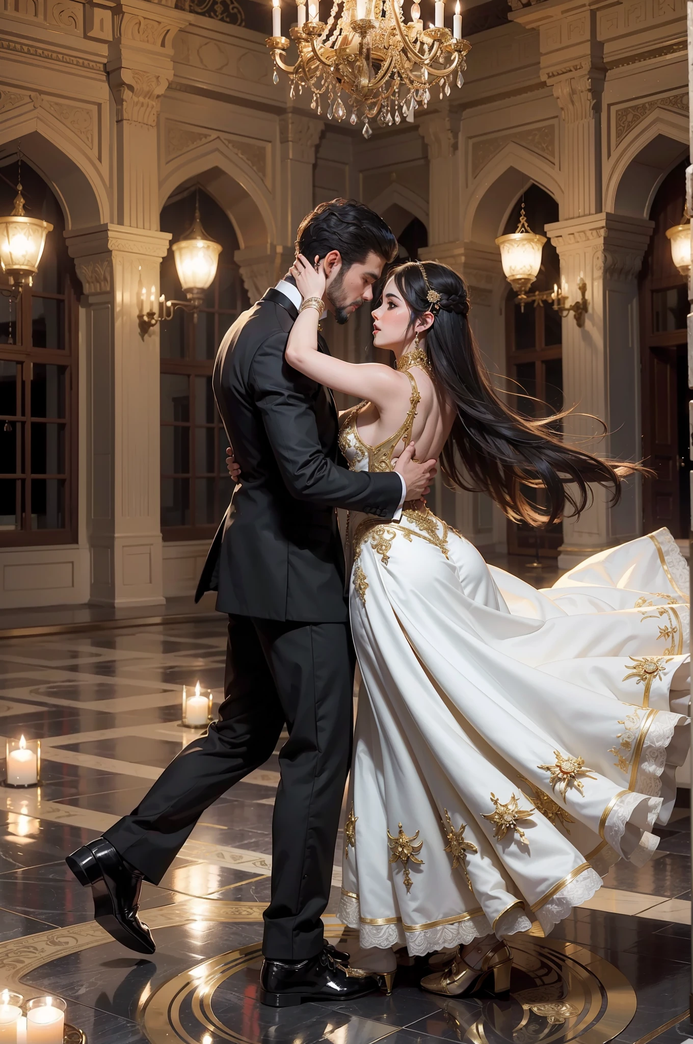 Premium Photo | Couple of professional tango dancers in elegant suit and  dress pose in a dance move. attractive man and woman dance looking eye to  eye with love and passion on