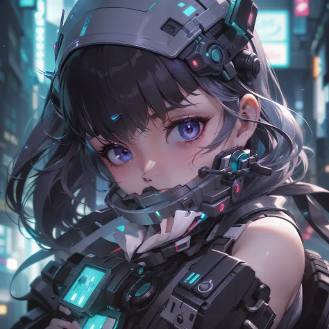 (((​masterpiece)))、(((top-quality)))、((ultra-definition))、(High Definition CG Illustration)、((extremely delicate and beautiful))、Cinematic Light、Anime girl with futuristic headpiece in the city at night, Digital Cyberpunk Anime Art, Cyberpunk Anime Girl, d...