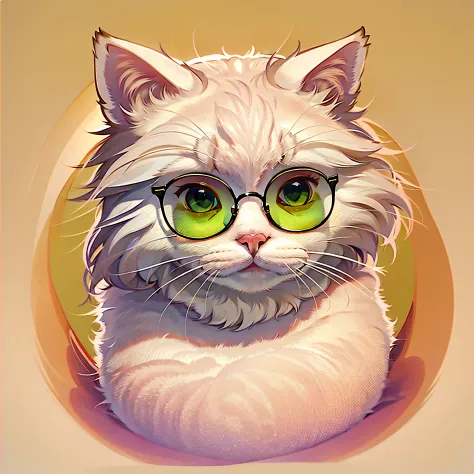 a cute white cat wearing trendy pink sunglasses, white background, white borders, sticker