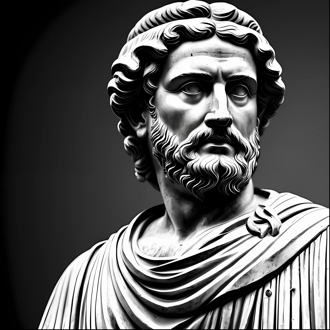 a portrait statue of the stoic Marcus Aurelius in black and white 4K, super realistic photographic wallpaper 1920x1080