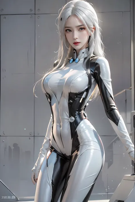 photorealistic, high resolution, 1women, solo, hips up, look at viewer, (detailed face), white hair, long hair, gantz, reika\(bo...