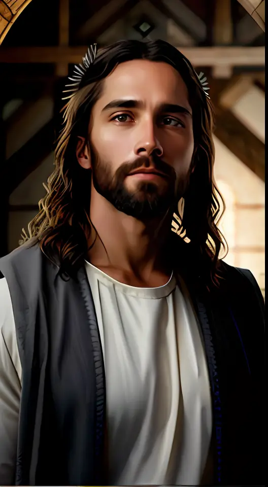 add_detail:1, realistic image of Jesus Christ, add_detail:light and distant light from heaven above the head