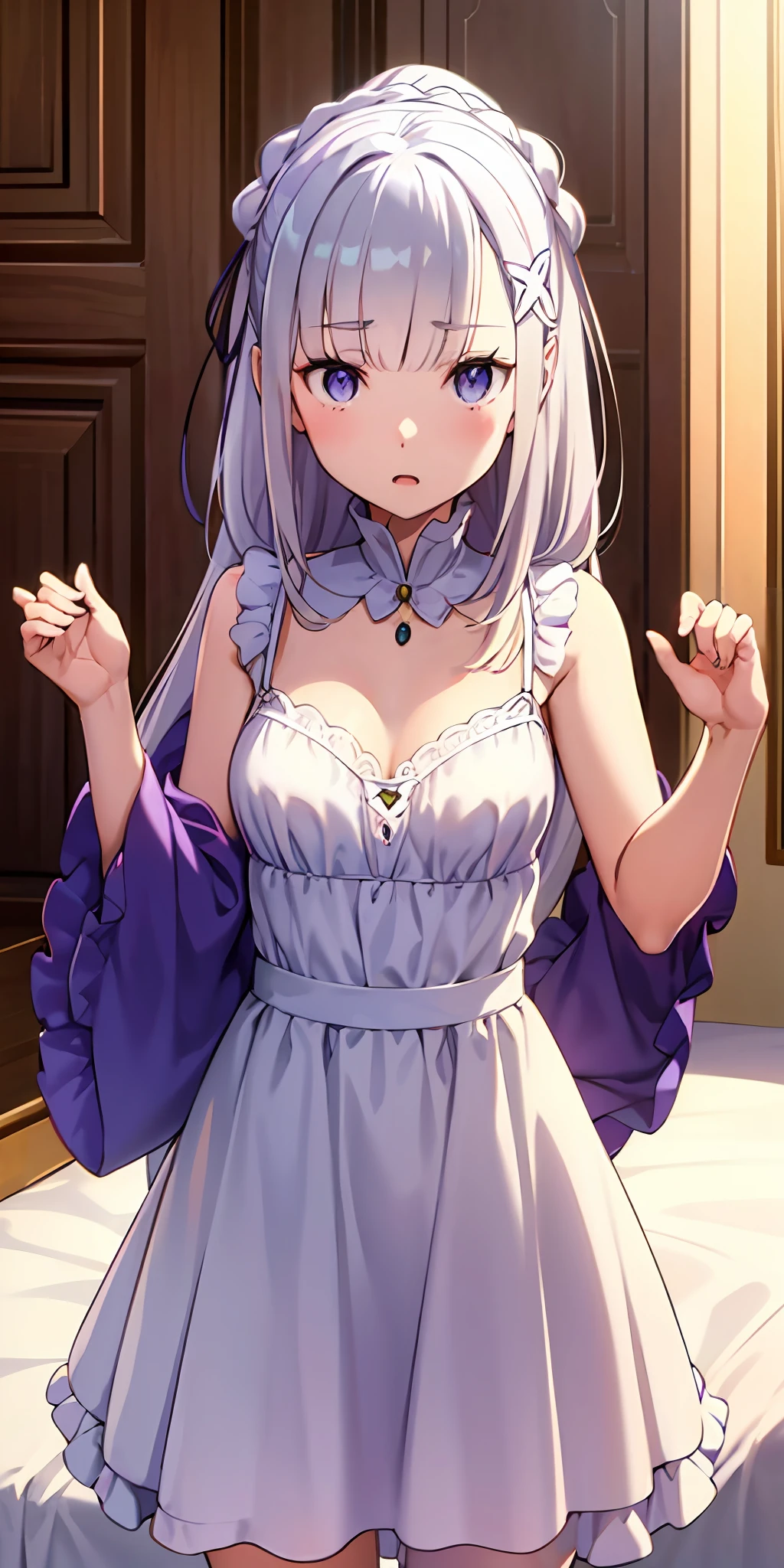 emilia, emilia_\(re:NULL\), mic, Face pretty, beautiful face, lingerie, sexly, kawaii , Scrawny, protruding medium breasts, glad, detailed lingerie, sexly, close up, Loving you, 
(master part, best quality:1.2)