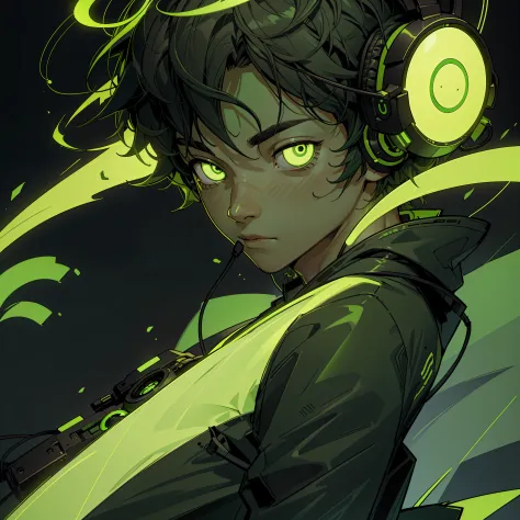 spotify character, headphones, green, gloww, spotify logo, high detailed, male, 1boy