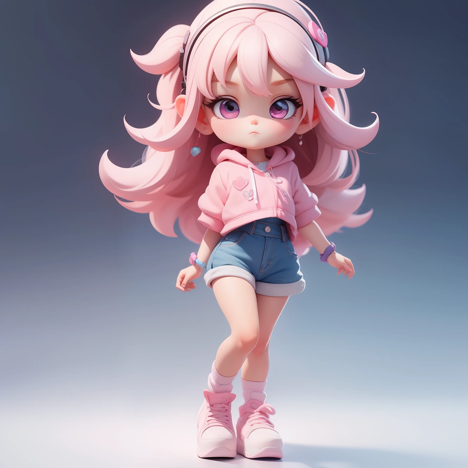 une fille super mignonne, tout le corps, accessoires pour cheveux mignons et rêveursPopmart Blind Box, Conception IP, rendu 3D d&#39;arrière-plan propre et lumineux, Rendu OC, 8k, mise au point douce, détail brillant super fin --ar 3:6 50 --q 2 --niji 5 --style expressif --s 2