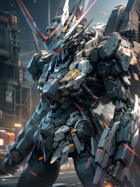Highest image quality，Outstanding details，超高分辨率，（Fidelity：1.4）,Unicorn Gundam 02 Banshee, Combat action to repay the banshee, The background is the outer space steel bullet robot war，cyber punk perssonage，Futuristic，mechanically aesthetic，Virtual Engine 5，...