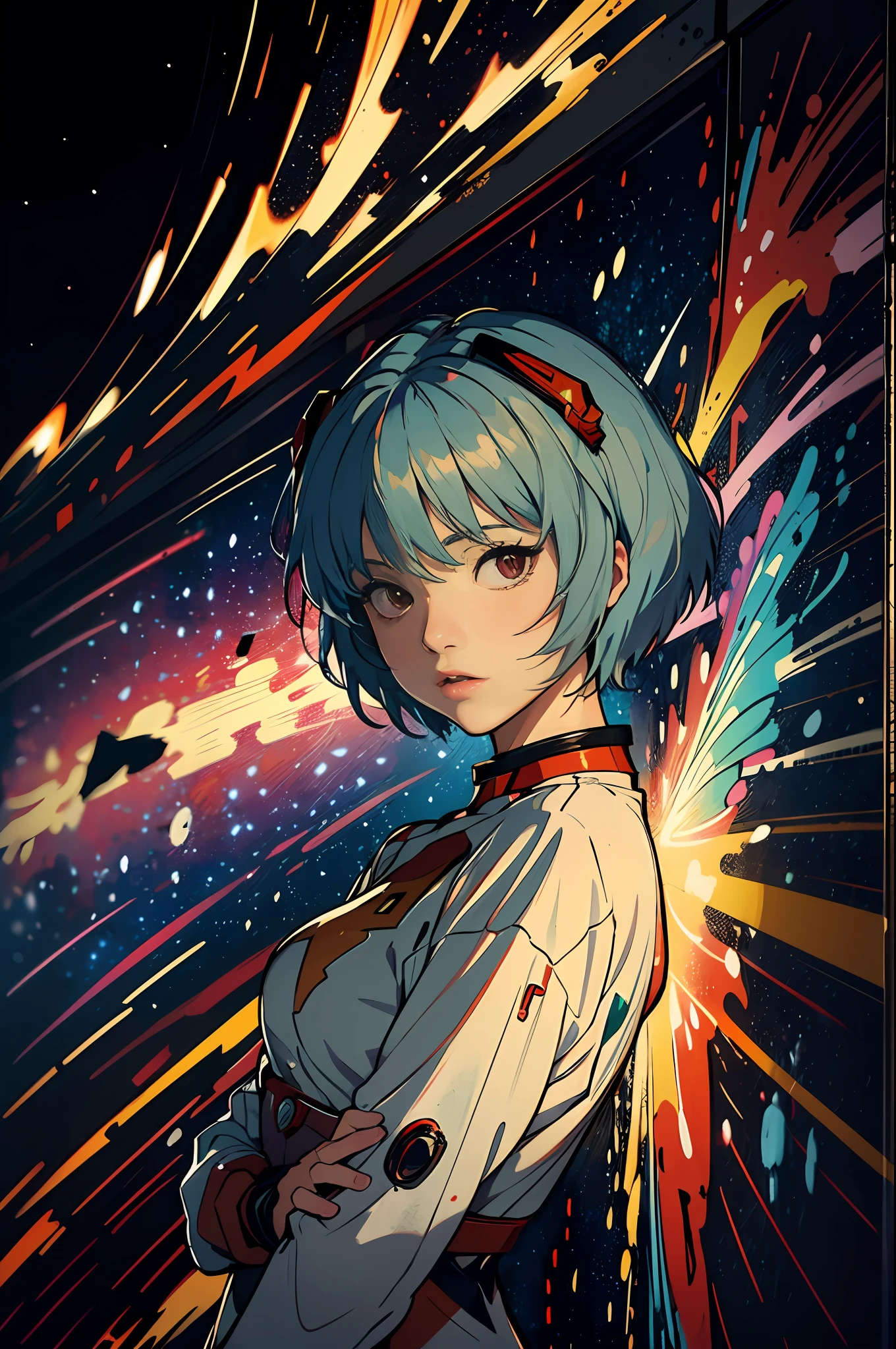 L'emblématique Rei Ayanami (évangélique) dans le style de Léonard de Vinci. Rendu de style graffiti de haute qualité et détaillé du chef-d'œuvre de Vincent van Gogh "la nuit étoilée." L'œuvre combine les coups de pinceau expressifs et vibrants de l'original de van Gogh avec l'énergie urbaine et l'audace de l'art du graffiti. La composition capture le ciel nocturne tourbillonnant et le cyprès emblématique, réimaginé avec des éléments de peinture en aérosol audacieux et des détails complexes inspirés du graffiti. Les couleurs éclatent d'intensité, créer une œuvre visuellement captivante qui rend hommage à la vision artistique de Van Gogh tout en lui insufflant une esthétique contemporaine du street art. C&#39;est une fusion unique d&#39;art classique et d&#39;expression urbaine, mettant en valeur la beauté intemporelle de "la nuit étoilée" d&#39;une manière fraîche et dynamique.