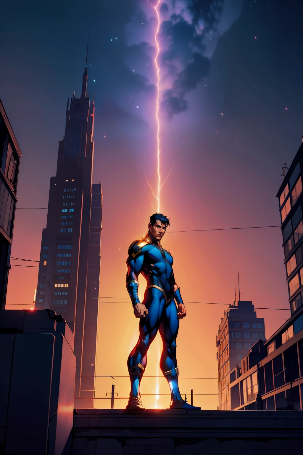 Hero standing on a ledge in a city at night, Nite - inseto Barata, Artgerm Greg Rutkowski _ Greg, Directed by: Eddie Mendoza, Directed by: Ric Nagualero, hero, hero pose colorful city lighting, Chris Moore. Artgerm, Artgerm e Grek Rutkowski, Arte de Silverfox, Fanart, Artgerm e Warren Louw