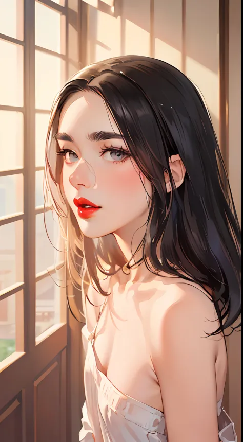 (top-quality),(​masterpiece), (超A high resolution), (photographrealistic), (A Japanese Lady), (adult lady),(Look at viewers), (flat chest:1.4), (Black hair),(Thick eyebrows), (Red Lip),(A sexy) ,(big butts)