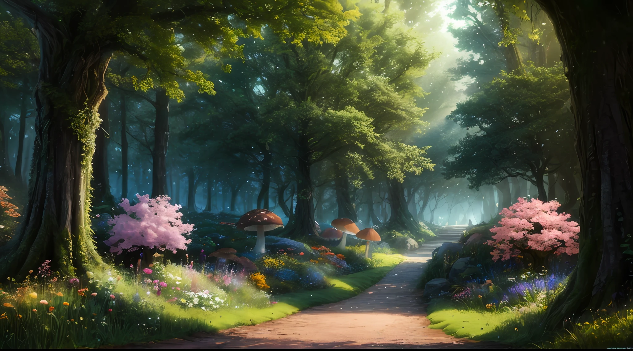 masterpiece, best quality, high quality,extremely detailed CG unity 8k wallpaper, An enchanting and dreamy scene of a fantasy forest, with towering trees, glowing mushrooms, and hidden fairy glens, creating a sense of mystique and enchantment, artstation, digital illustration, intricate, trending, pastel colors, oil paiting, award winning photography, Bokeh, Depth of Field, HDR, bloom, Chromatic Aberration ,Photorealistic,extremely detailed, trending on artstation, trending on CGsociety, Intricate, High Detail, dramatic, art by midjourney