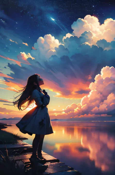 absurdres, highres, (official art, beautiful and aesthetic:1.2), close view,
shining sky, vast world, girl, gazing, awe-inspirin...