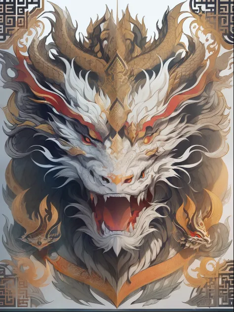 (White background:1.4),(Symmetrical:1.5),(Masterpiece Chinese dragon head, In the middle,  Oriental elements),（China - chic illustration:1.2, Vector painting:1.2),(Chinese colors,senior color matching),( reasonable design, Clear lines, High sharpness,Best ...