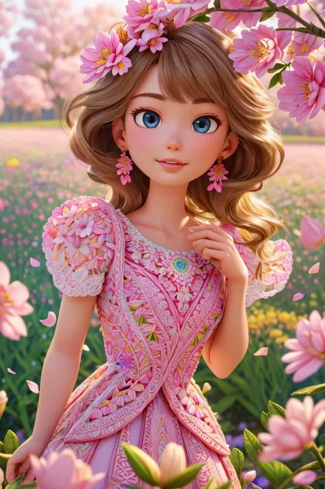 A Barbie princess wearing a lovely pink lightweight dress, hires, extremely detailed, detailed background, diffused natural ligh...