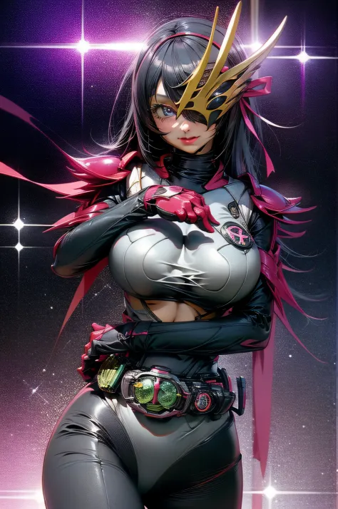 woman,Kamen Rider in a mask,Before the transformation,Transformation Belt,huge tit,Ai Hoshino,Glitter in the eyes