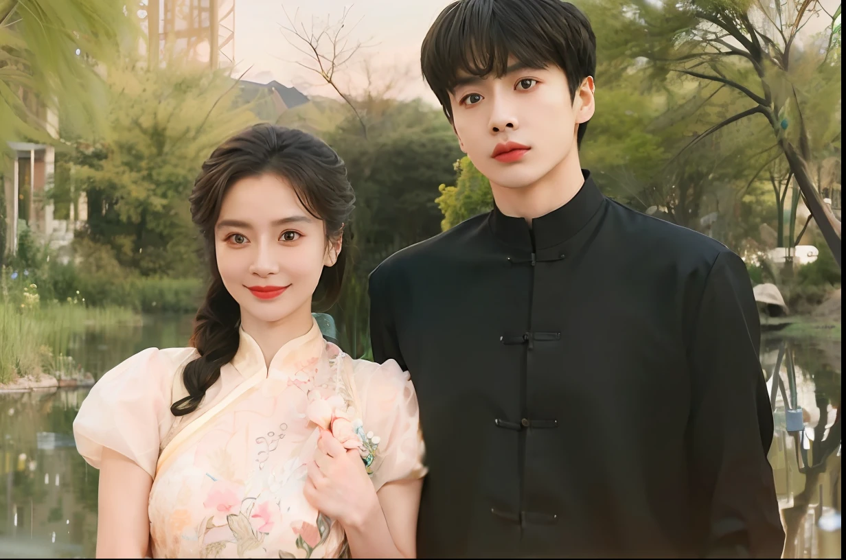 Near the pond, two people stood side by side, yanjun cheng, Cai Xukun, Ruan Jia and Fenghua Zhong, Inspired by Zhang Han, cute couple, with acient chinese clothes, they are siblings, zmonzheng, Wearing ancient Chinese clothes, Traditional Chinese clothing, 😭🤮 💔, heise jinyao