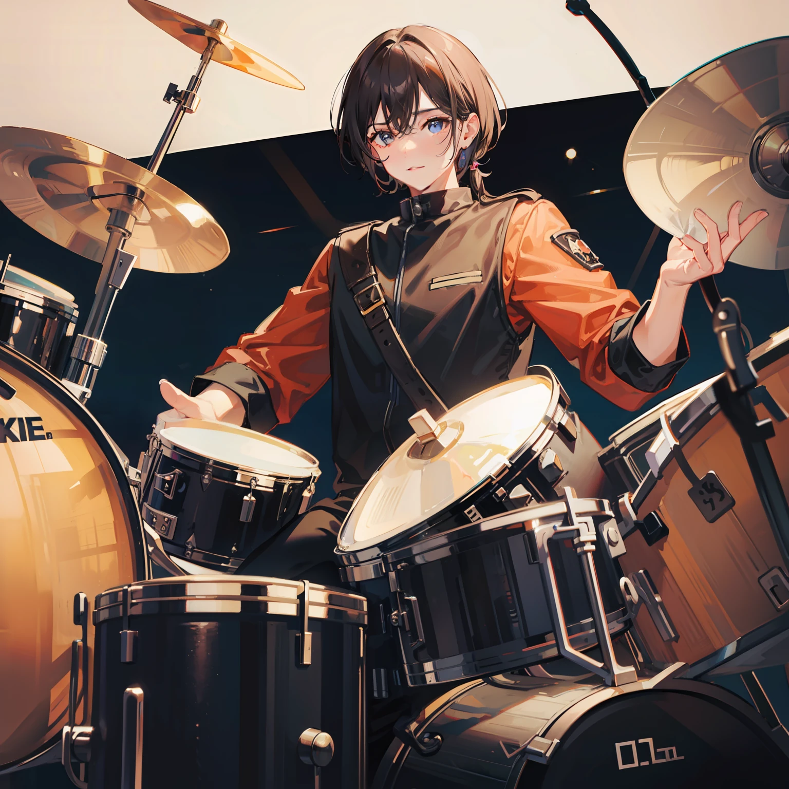 Anime girl na naglalaro ng drum sa isang studioAnime girl na naglalaro ng drum sa isang studio  