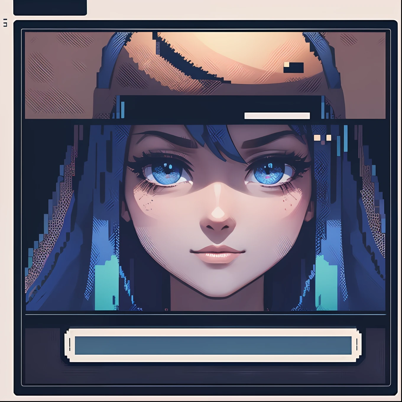 A close up of a person with blue eyes and a headband - SeaArt AI