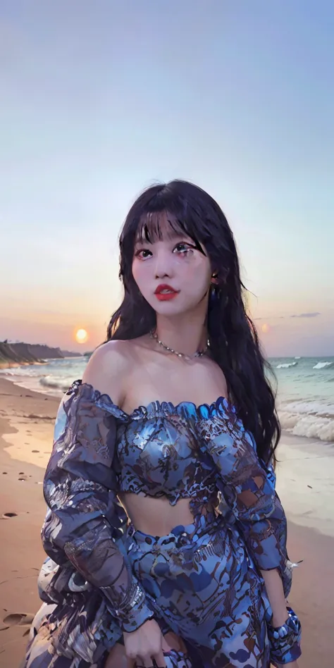 cover photo portrait of du juan, woman posing with ocean on beach, bae suzy, huang ji inspiration, kim jong-hee inspiration, sun...