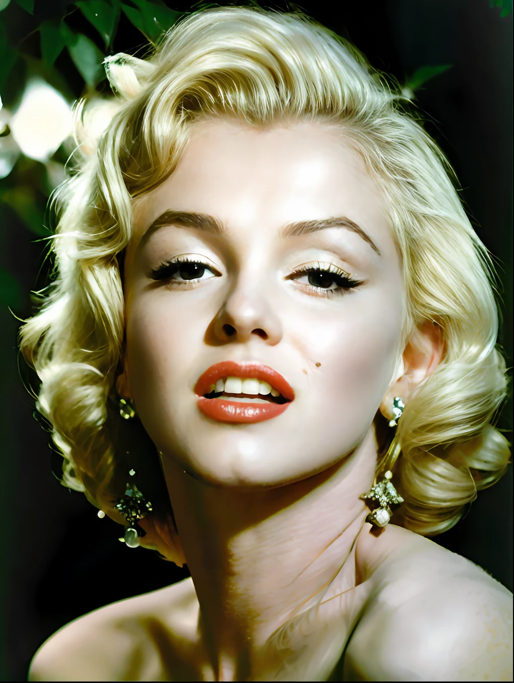 Award - winning Foto, Meisterwerk, 8k, ultrahohe Auflösung, hyperdetailliert, Porträtfoto der 20-jährigen Marilyn Monroe in [[[Untersicht]]], [[[Körper]]], [[[Brust]]], [[[neck]]], [[[Schultern]]], schöne Frau, perfektes Gesicht, Drittelregel, perfekte Augen, perfekte Iris, perfekte Schüler, perfekte Lippen, Perfekte Zähne, Grübchen, perfekte Nase, (extra langes gewelltes blondes Haar), hochdetailliertes Haar, ((Detailliertes Gesicht)), ((detaillierte Gesichtszüge)), (fein detaillierte Haut), blasse Haut, realistisch skin texture, extreme Hautdetails, sommersprossig, Gut, weißer Spitze, elegant, atmosphärisch, verrückte Details, komplizierte Details, erstaunlich feine Details, photorealistisch, Foto, realistisch, Realismus, photoRealismus, Satte Farben, lebensechte Textur, neutrale Farben, dramatische Beleuchtung, sanftes Gegenlicht auf den Haaren, scharfer Fokus, dslr, RAW-Foto, Photonenmessung, Fotoy with NIKON COOLPIX P1000, Kamera f5.6 lens 500mm, kodak 700,